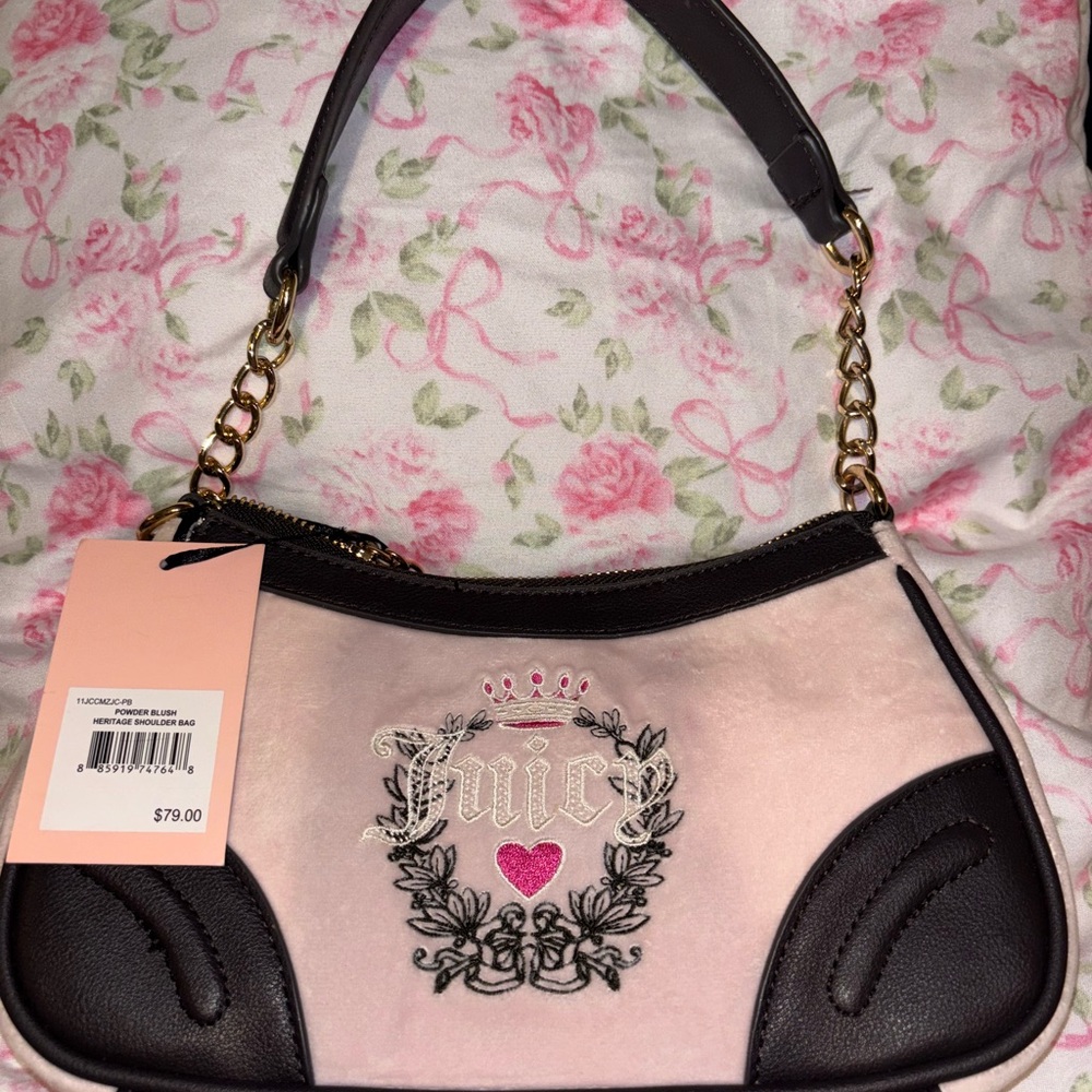 Juicy Couture Brown and Pink Embroidered Shoulder Bag